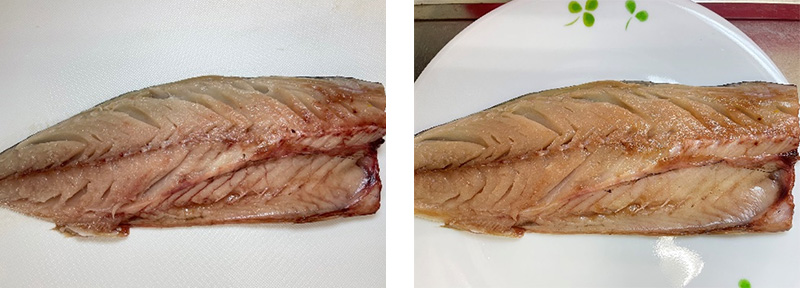 【左】血合いが鮮やかで、身に緩みがない魚のイメージ【右】鮮度が落ちた魚のイメージ